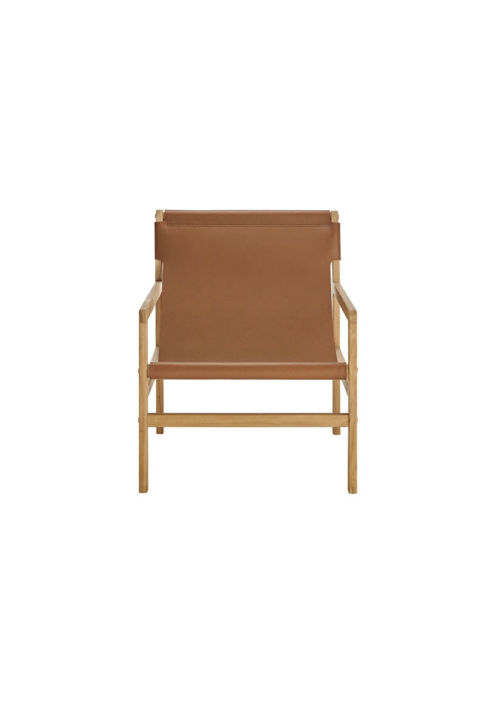 Fauteuil à sangle en cuir Sono couleur châtain