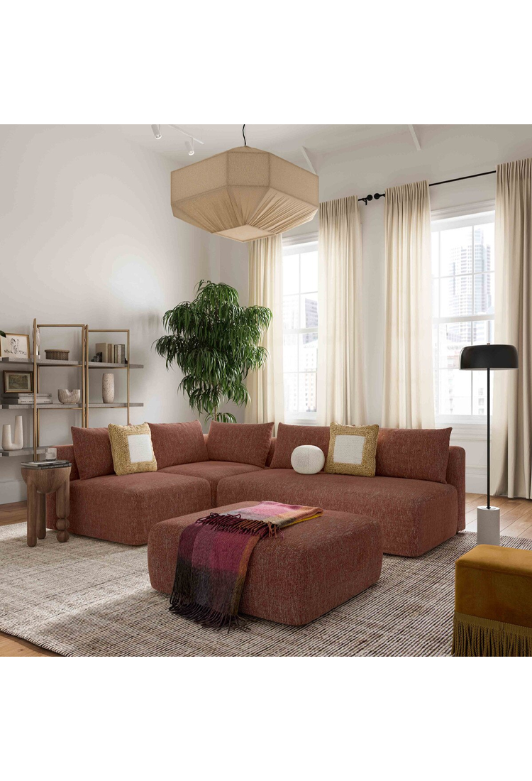 Pouf en tissu Temis, rouge Sedona