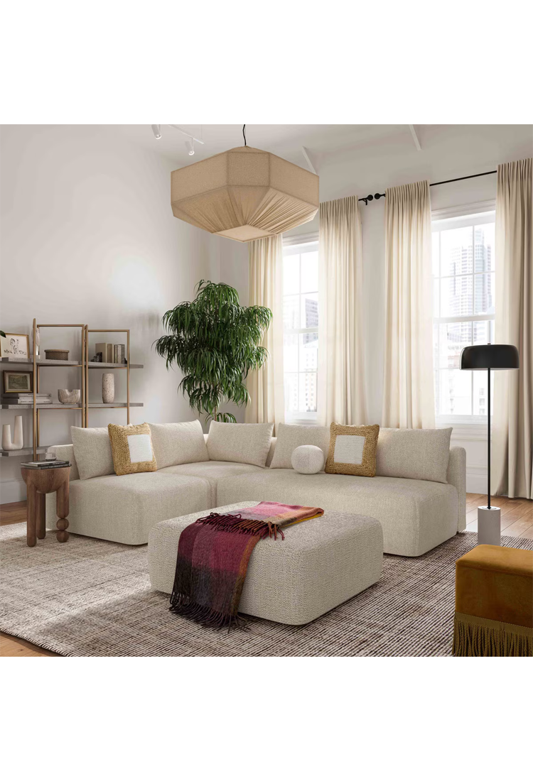 Chaise sectionnelle Temis 4 pièces en tissu texturé épais, couleur crème