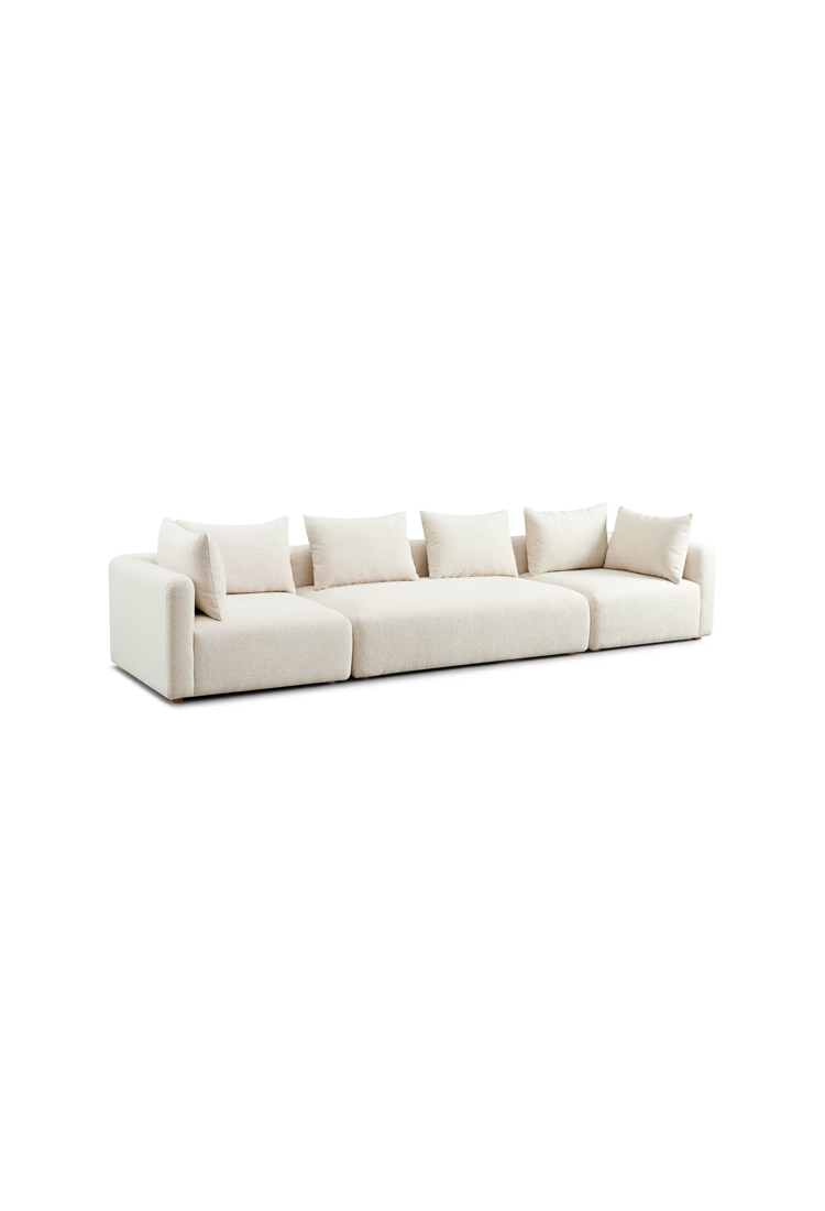 Canapé long Temis en tissu texturé épais 145, crème