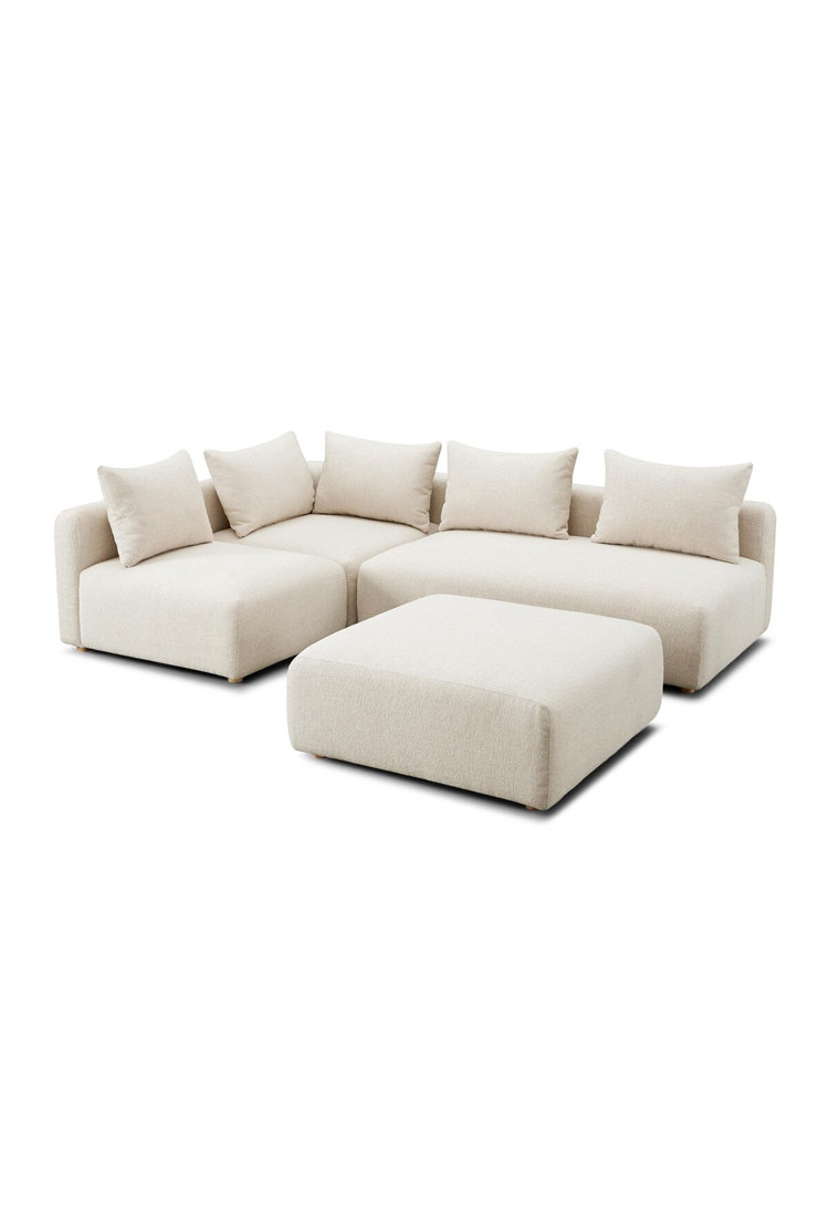 Chaise sectionnelle Temis 4 pièces en tissu texturé épais, couleur crème