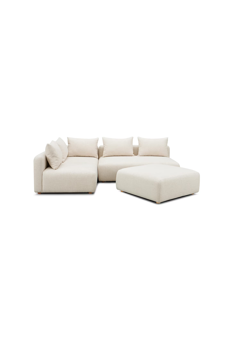 Chaise sectionnelle Temis 4 pièces en tissu texturé épais, couleur crème