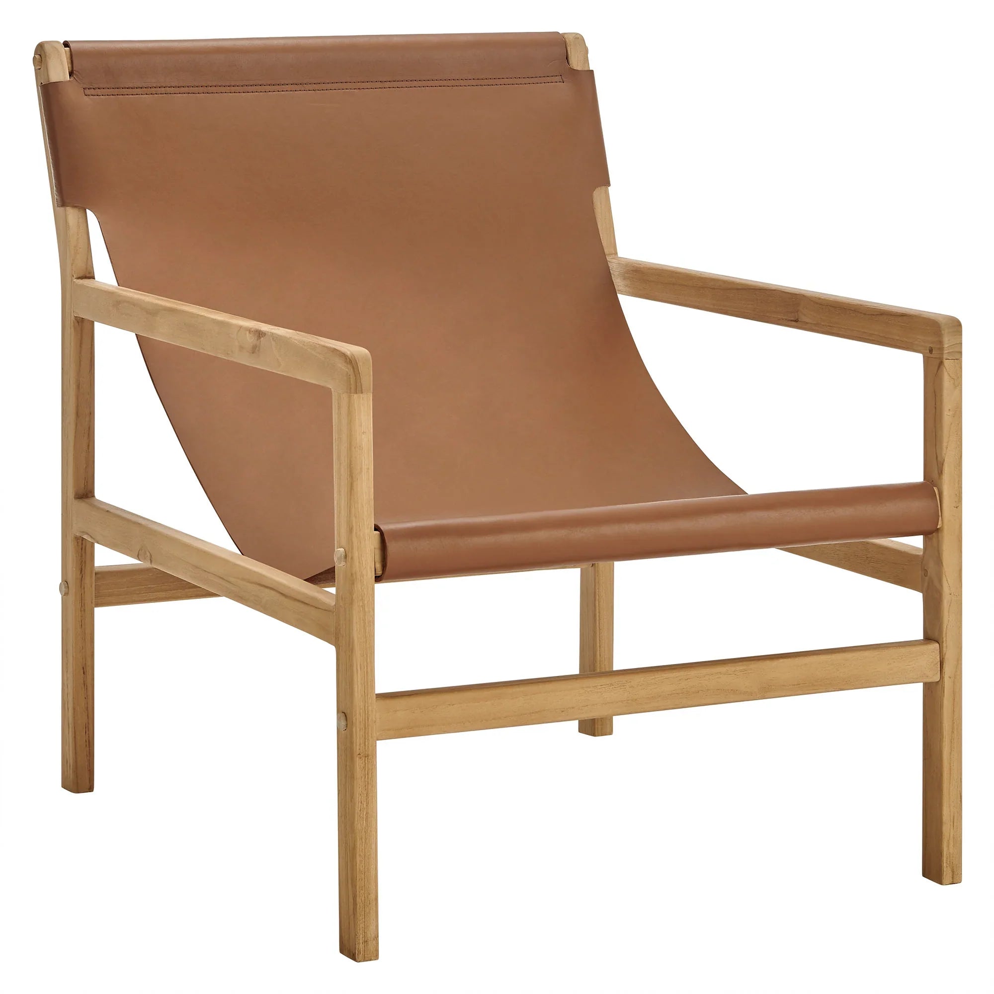 Fauteuil à sangle en cuir Sono couleur châtain
