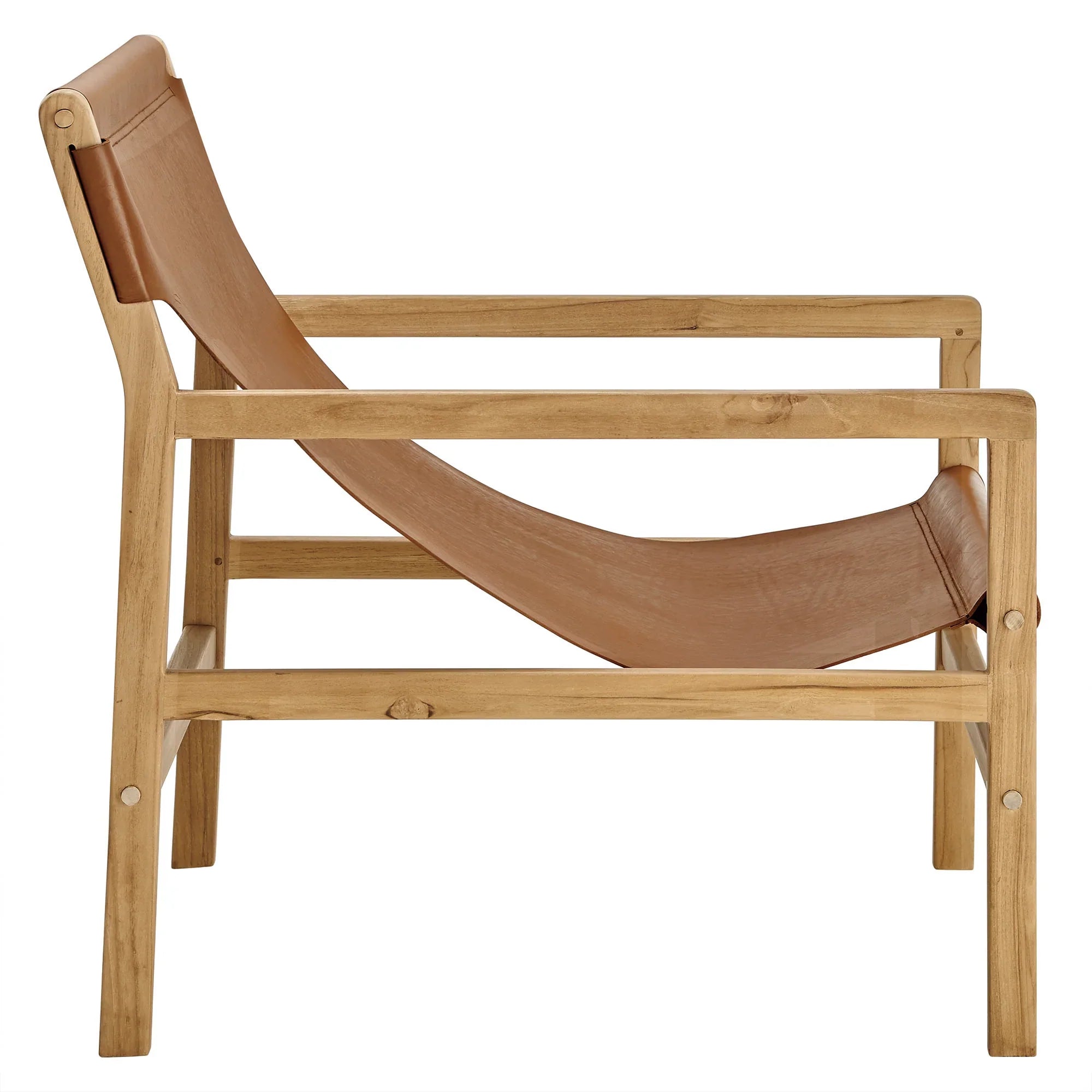 Fauteuil à sangle en cuir Sono couleur châtain