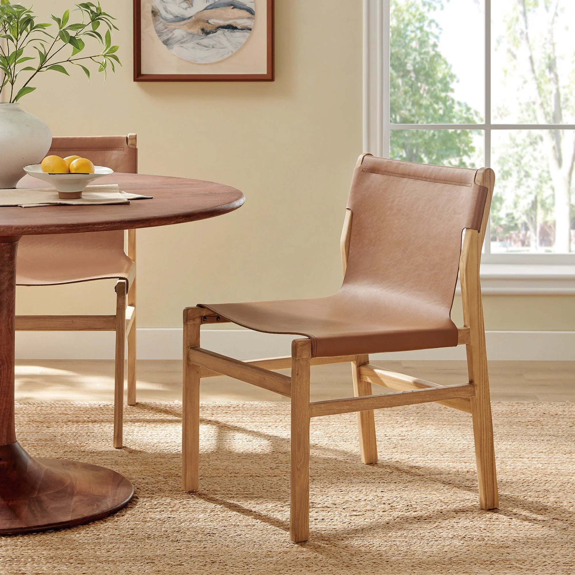 Chaise de salle à manger en cuir Sono, couleur châtain