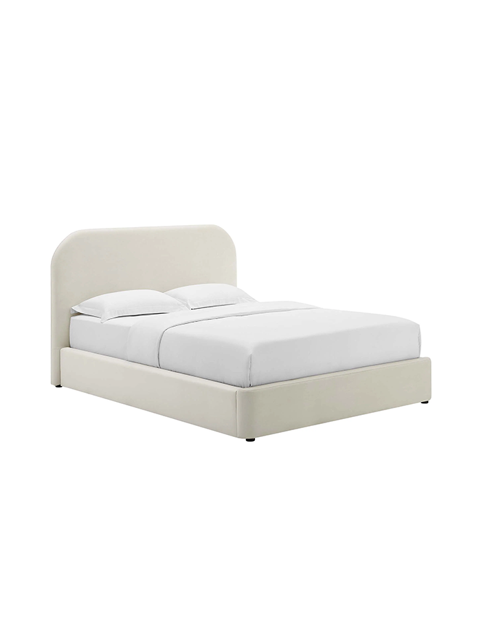Lit double en velours Heather, couleur crème