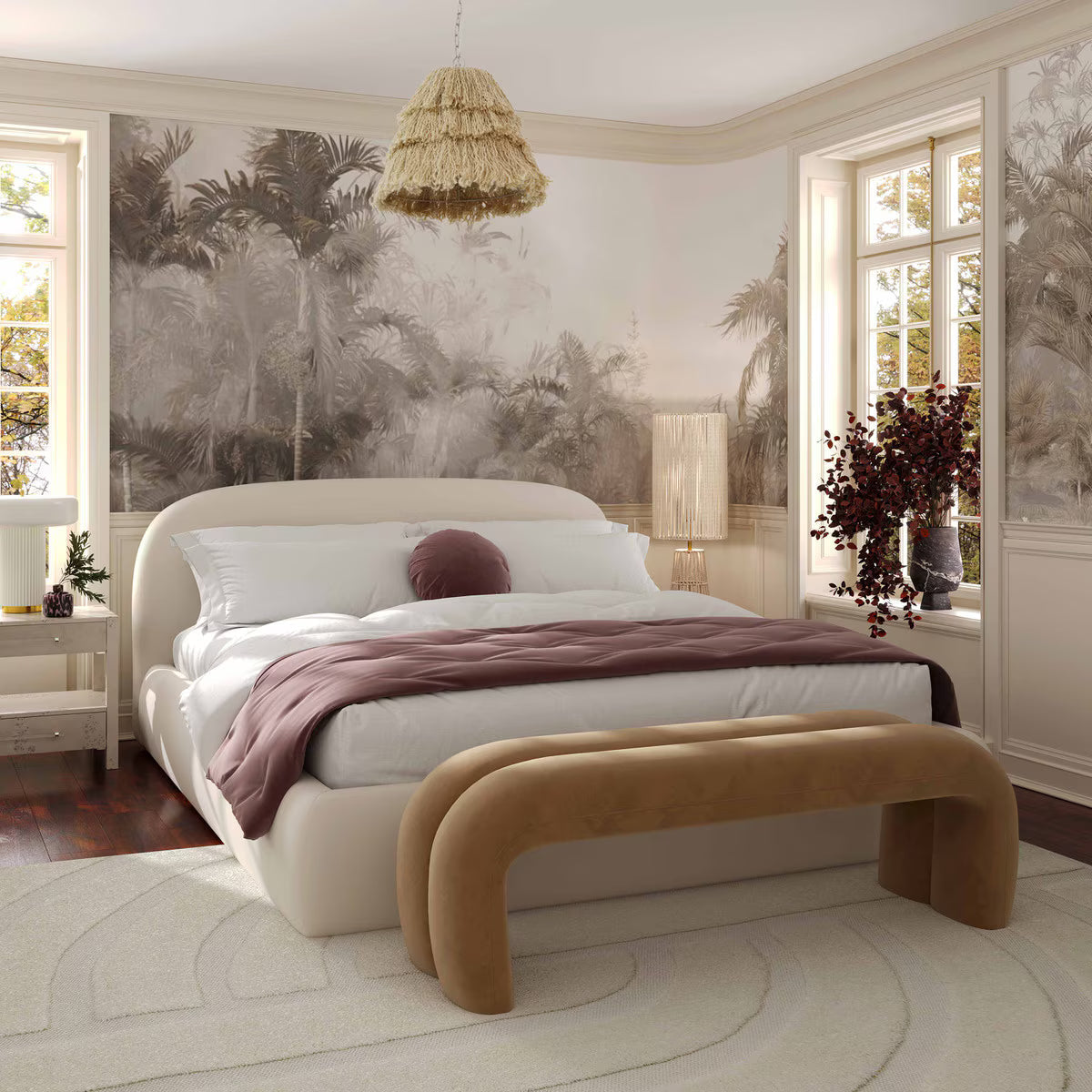 Lit king size en velours texturé crème Barry