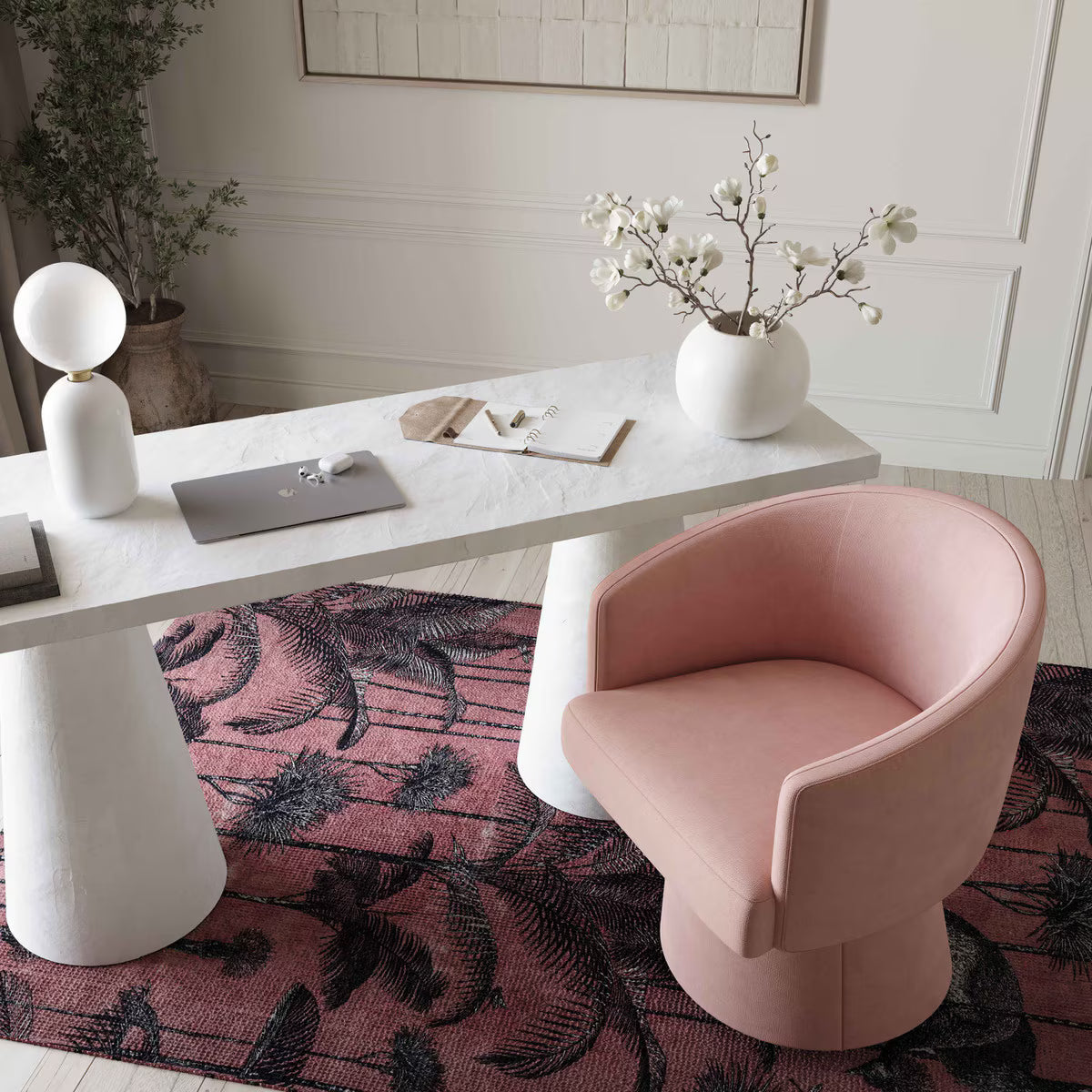 Chaise de bureau à roulettes Christine rose
